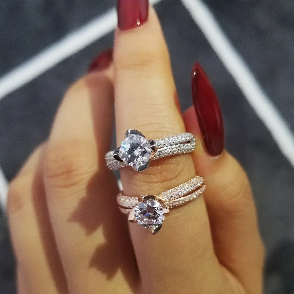 

Original Real LUXURY Vintage 925 Sterling Silver Big Rings For Women Wedding Engagement Finger Jewelry Christmas R4417S