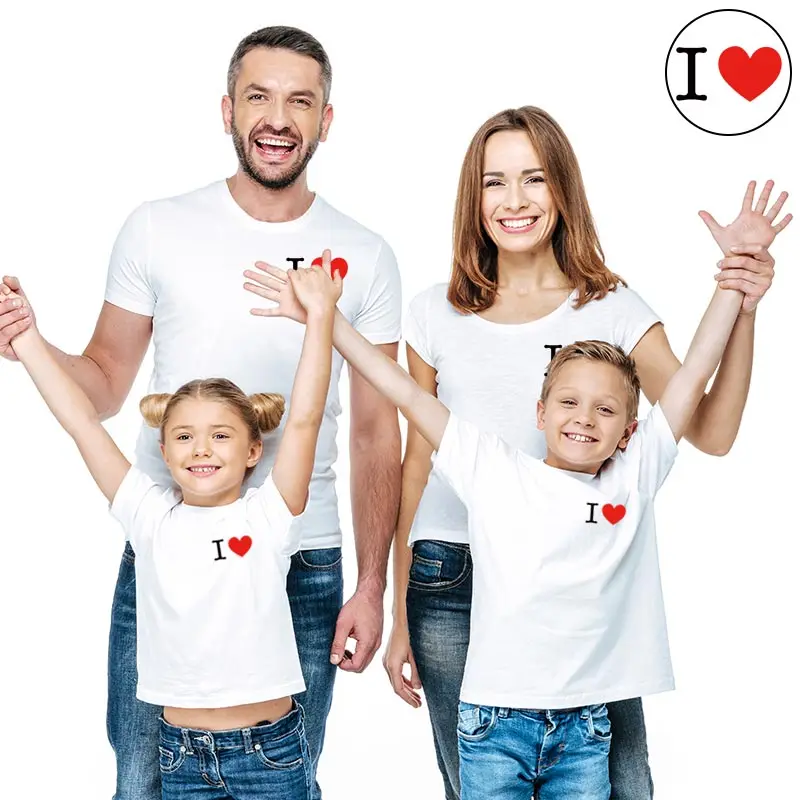 Футболка с надписью love heart для всей семьи одежда папы мамы маленькой девочки и