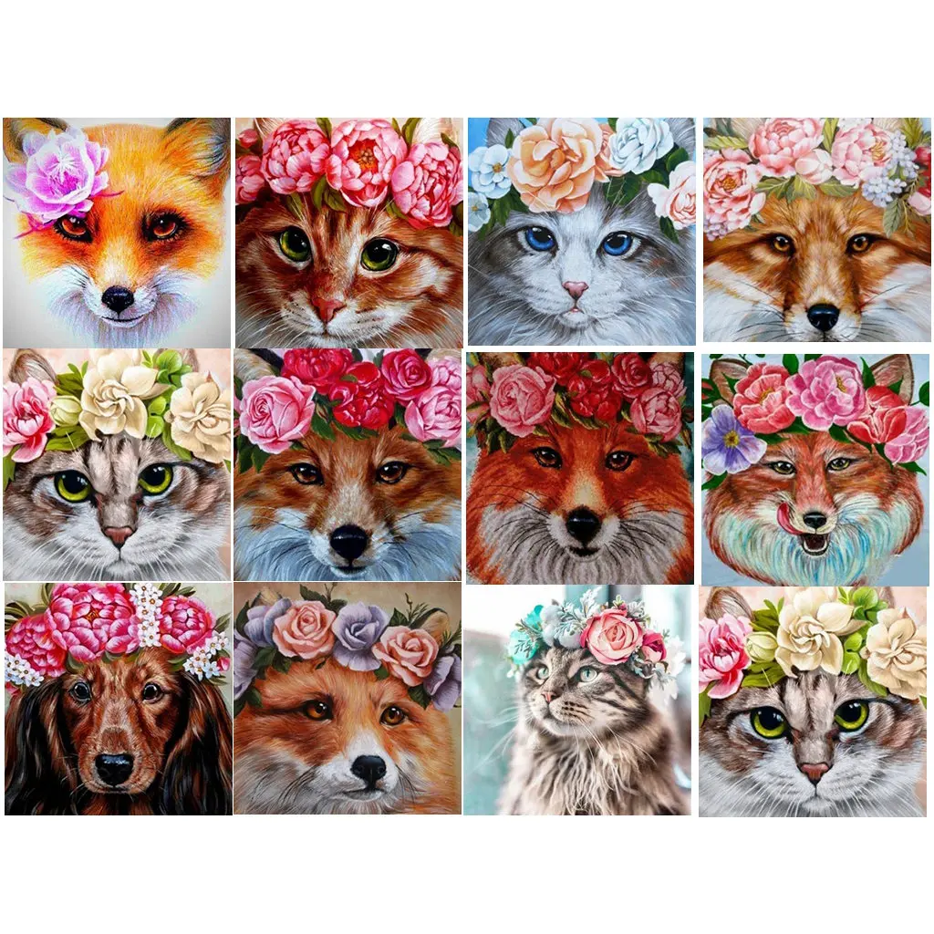 

5D DIY Sewing Art Gifts Cross Stitch Full Square/Round Rhinestone Embroidery "Animal Fox" Home Decor Wall Paste Diamond Painting