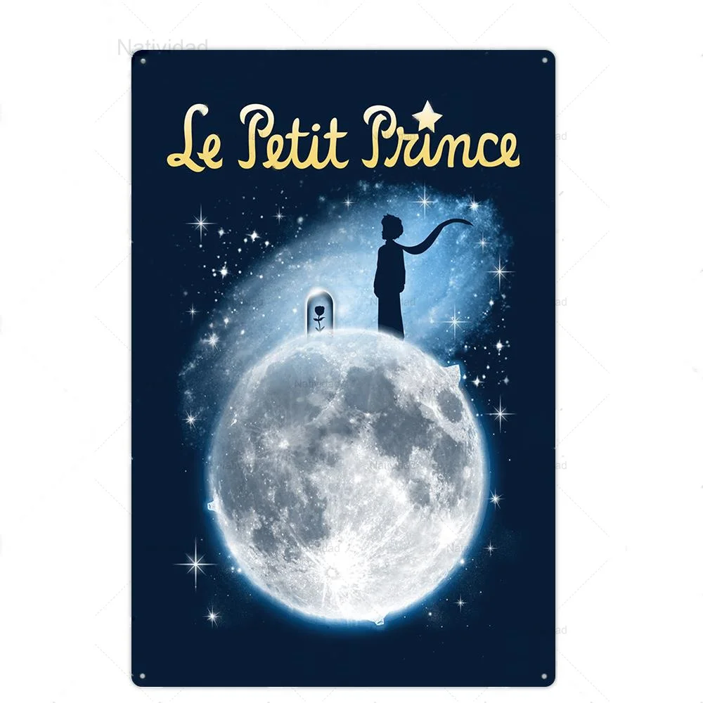 Cartoon Retro The Little Prince Roses Tin Sign Vintage Anime Iron Plate Painting Plaque Bookstore Living Room Wall Home Decor | Дом и сад