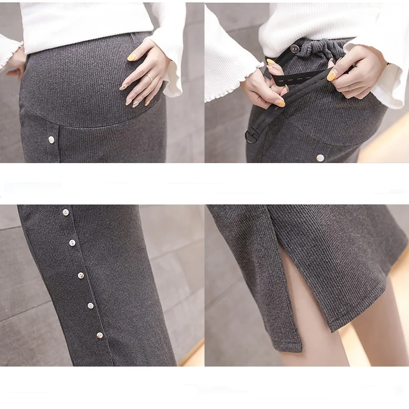 2019 осенние модные юбки для беременных талии живота эластичная длинные сторона