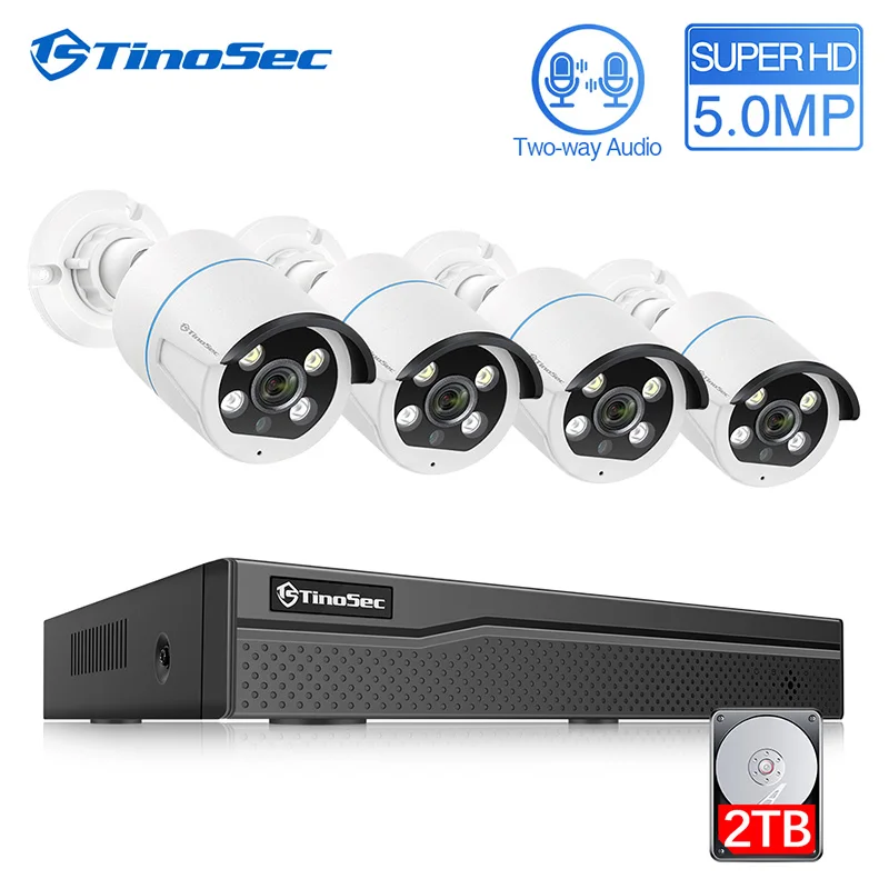 Камера видеонаблюдения TinoSec H.265 4 канала 5 Мп POE двусторонняя аудиосвязь IP