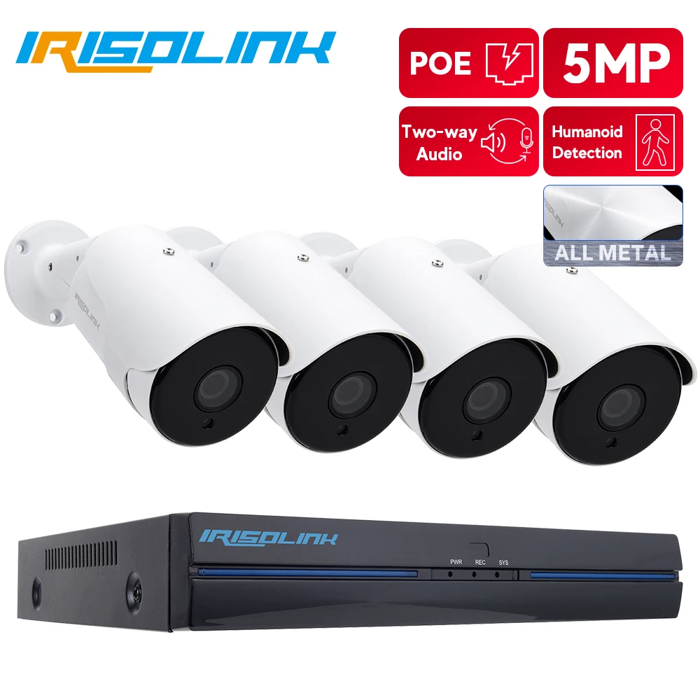 Irisolink 5MP POE Система видеонаблюдения 8CH H.265 NVR комплект AI Humanoid Detection 4 шт. IP Cam