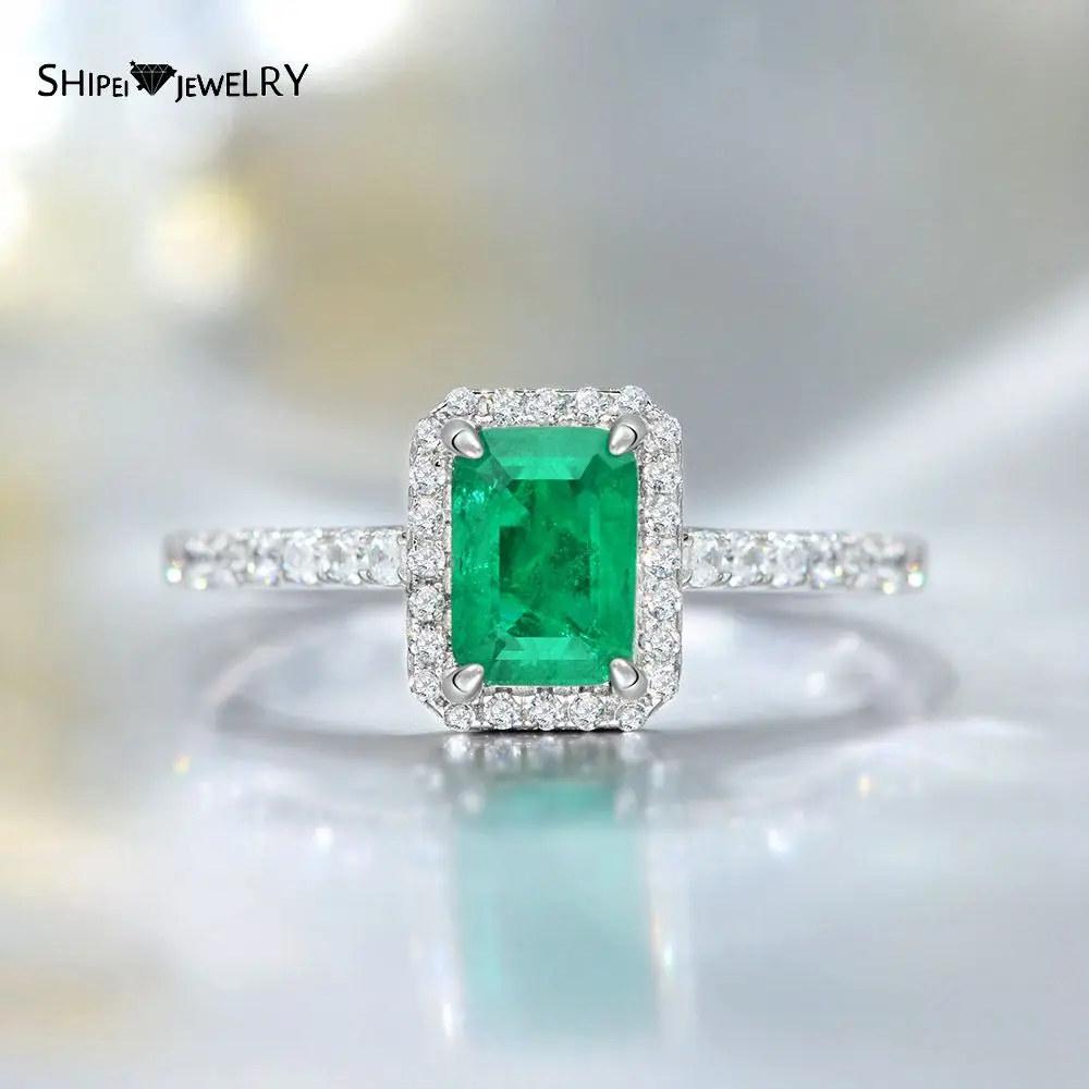 

Shipei Fashion 925 Sterling Silver Square Emerald Greated Moissanite Diamonds Wedding Fine Jewelry Engagement White Gold Rings