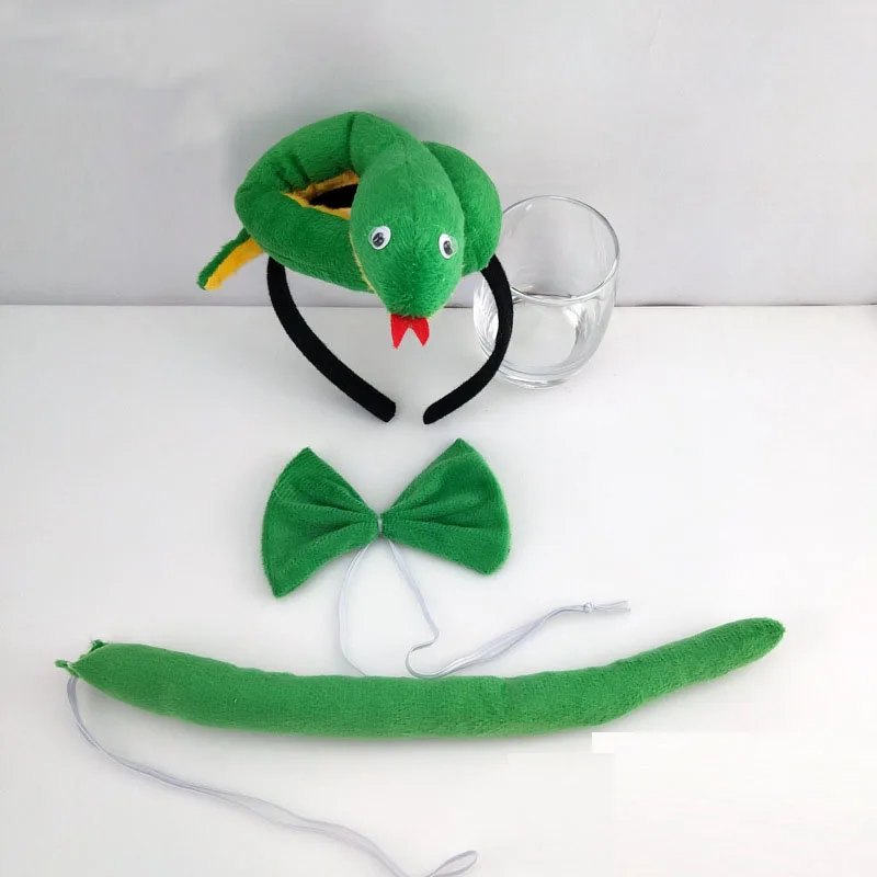 

10pcs Animal Green Snake Head Wear Cosplay Costume Set for Kids Adult Birthday Party Halloween Headband Bow Tail