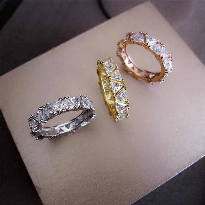 Треугольная Мода AAA кубический цирконий треугольные камни Кольцо медь базовый