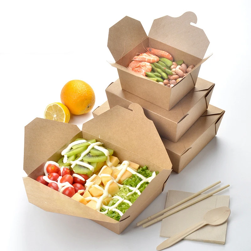 

Salad Sushi Packing Paper Box Fried Chicken Barbecue Takeaway Food and Beverage Packing Paper Box Disposable Kraft Paper Meal Bo