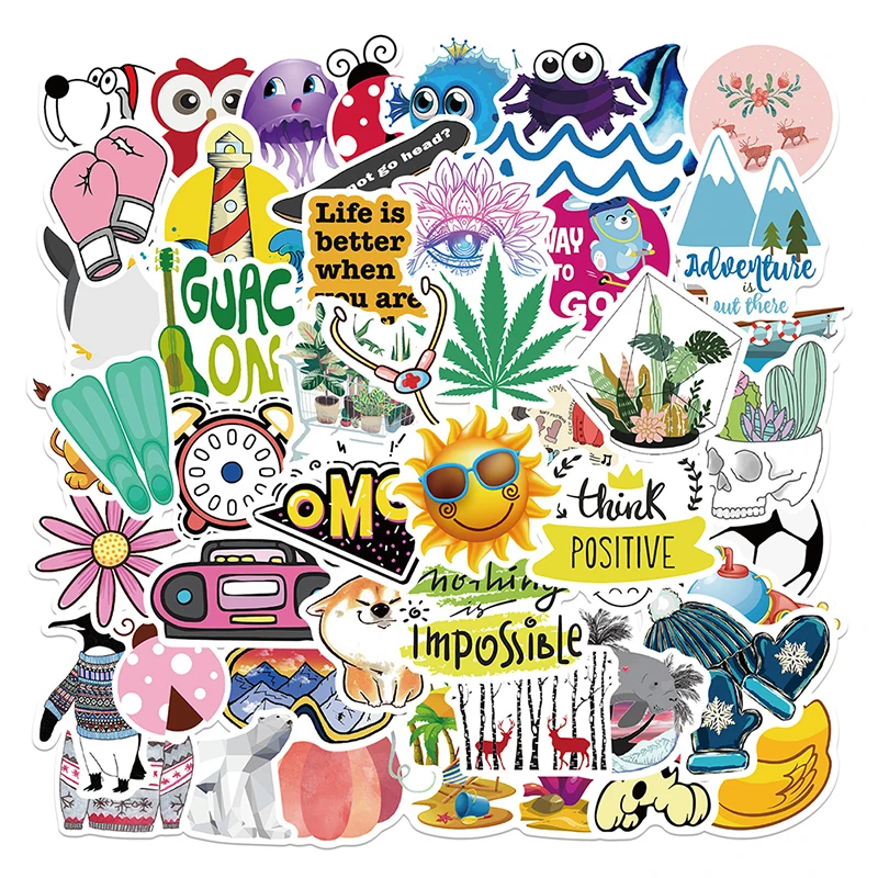 

50 Pieces Waterproof Cute Cartoon Stickers Car Guitar Trunk Graffiti Diy Stickers Multifunctional Stickers New