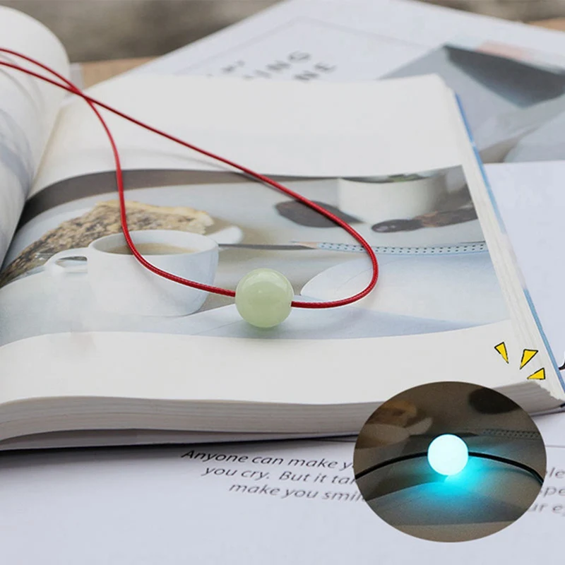 

Luminous Glass Round Bead Pendant Necklace Lovers' Glow In The Dark Night Light Necklace Rope Chain Women Men Fashion Jewelry