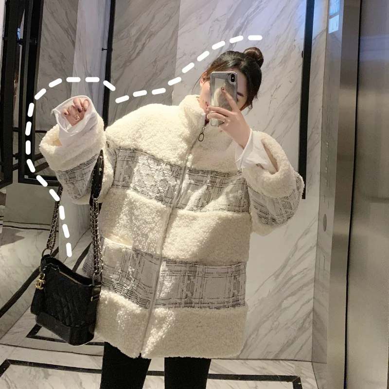 

2020 new winter patchwork simple solid design coat for ladies elegant stand collar windproof coat for ladies winter woolen coat