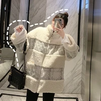 2020 new winter patchwork simple solid design coat for ladies elegant stand collar windproof coat for ladies winter woolen coat