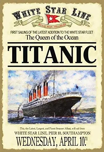 

Bidesign Titanic белая звезда Linea The Queen под заказ металлический знак 8x12in-Бар Кафе Ресторан домашний декор