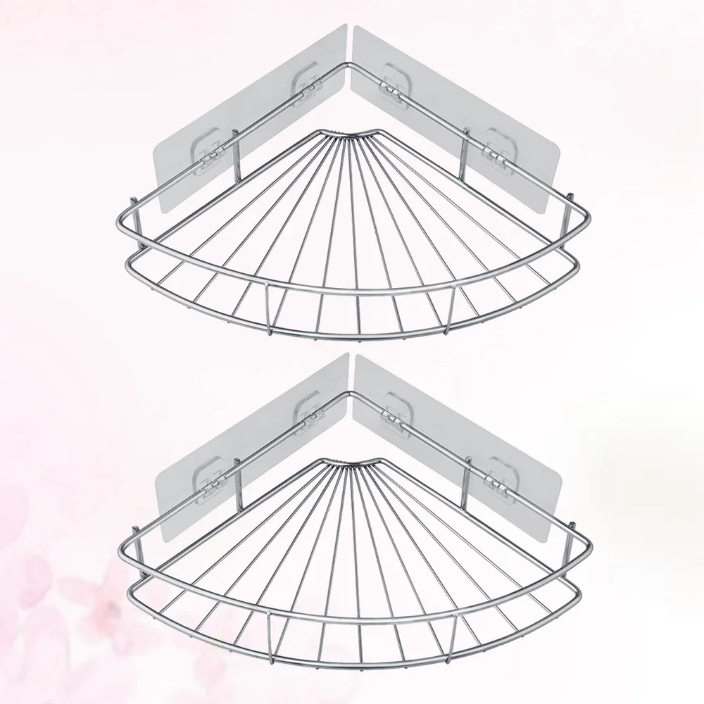 

2pcs Drilling Adhesive Corner Shelf Wall Mounted Stainless Steel Caddy Storage Rack Organizer