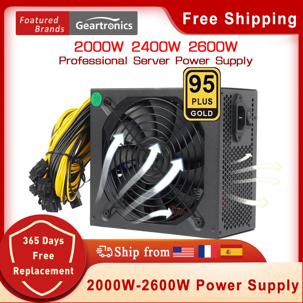 

Блок питания для майнинга биткоинов ATX ETH, 2000 Вт, 2400 Вт, 2600 в-160 в, 220 КПД, поддержка 8 дисплеев, GPU для майнинга биткоинов BTC