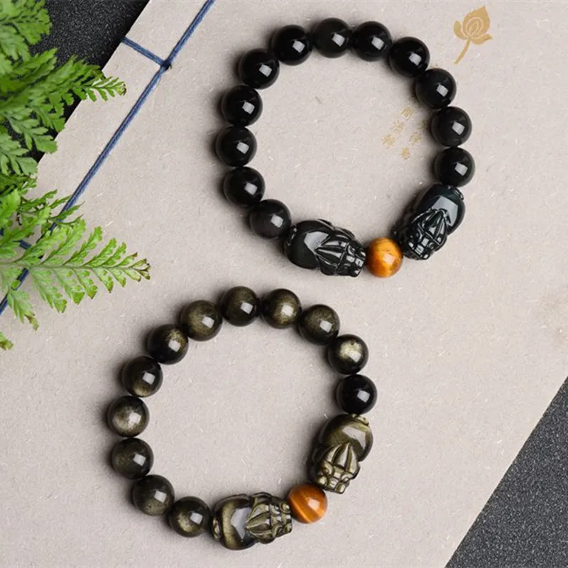 

Natural Crystal Rainbow Eye Obsidian PiXiu Bracelet Buddhist Prayer Brave Troops Stone Bead Bangle Bracelets DIY Dropship Jewelr