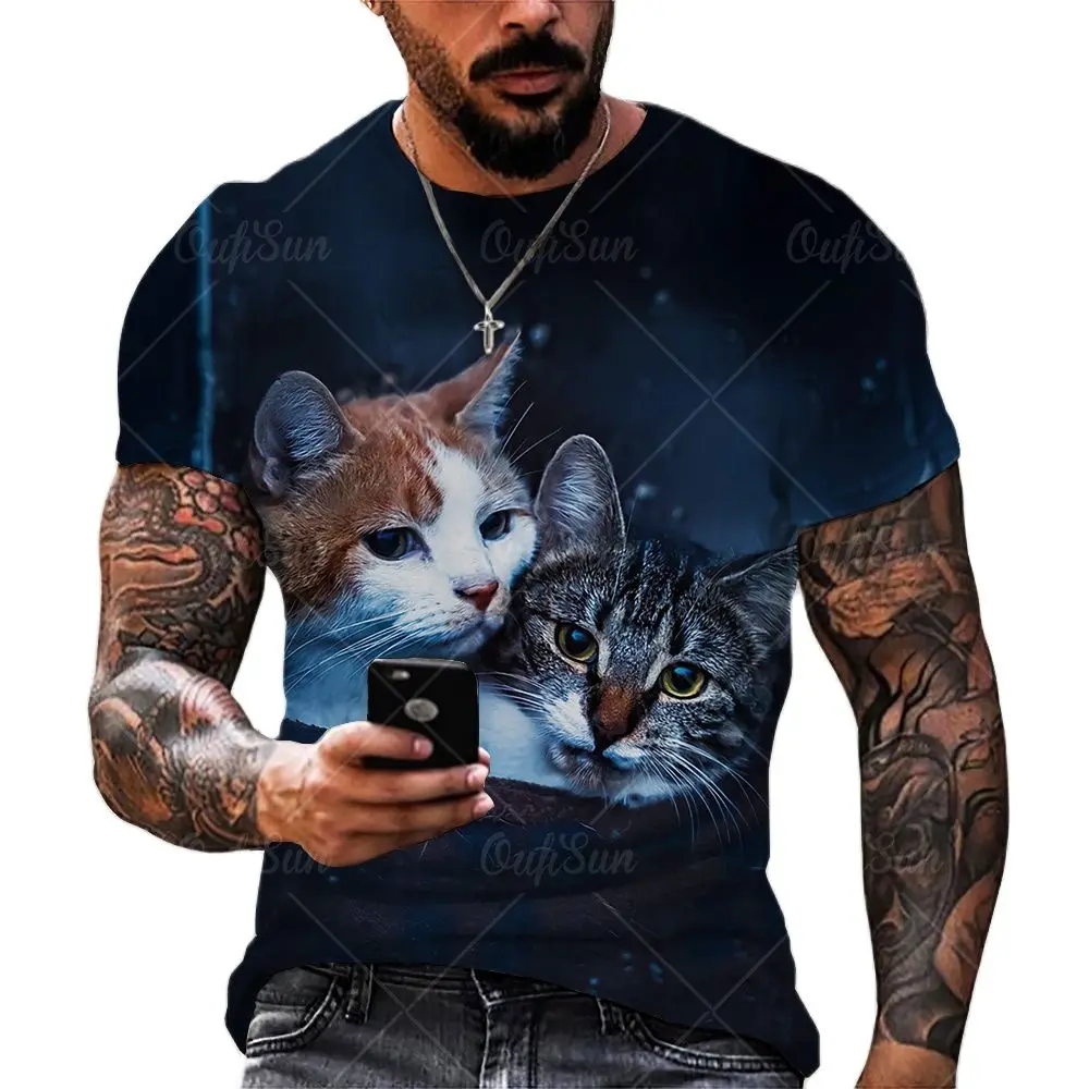 

Fashion Cute Cat Animal 3D Print Men's T-Shirt Casual Unisex O-Neck Short Sleeve Summer Loose Oversized T Shirts Men Clothing