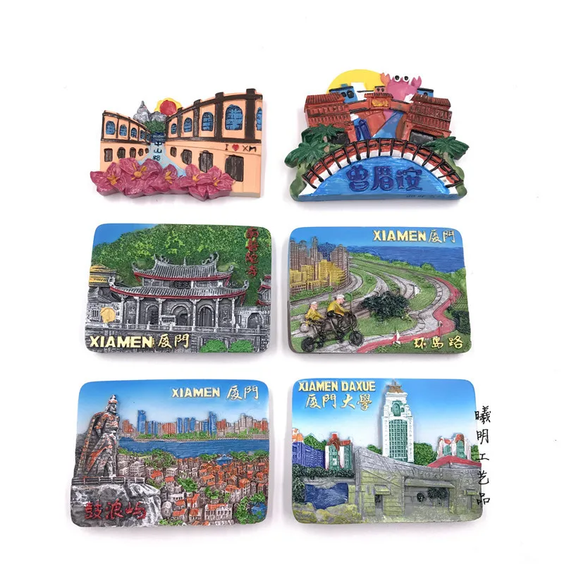 

BABELEMI 6pcs China Xiamen City Travel Tourist Souvenir Fridge Magnets Hand-painted Refrigerator Stickers Home Decoration