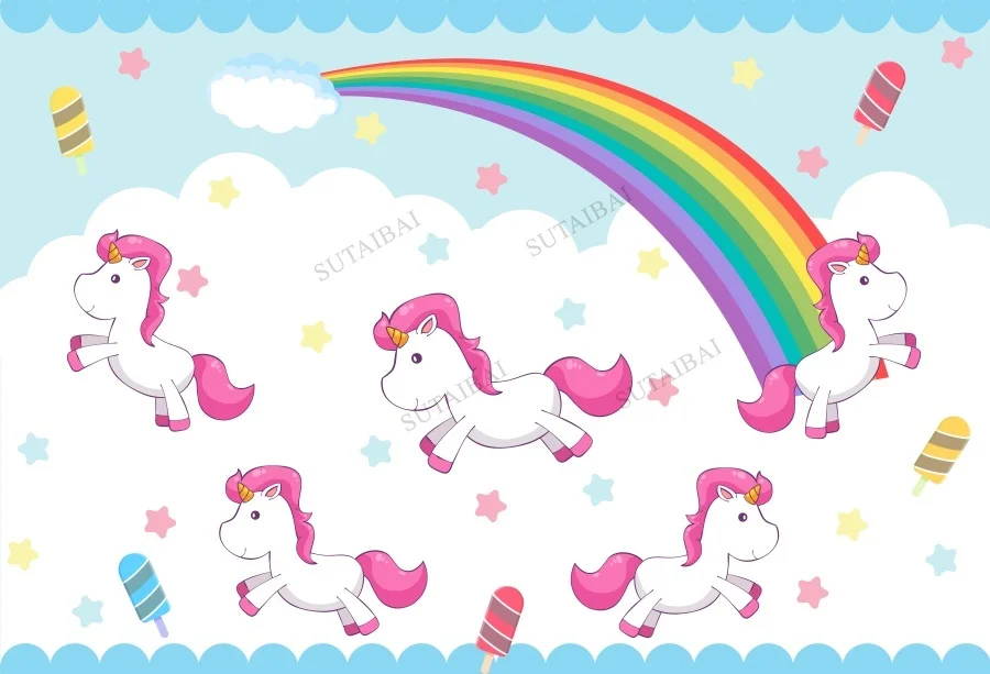 

Rainbow Unicorn Party Backdrop Girls Birthday Banner Cloud Custom Pink Photo Background Photography Studio Photocall Props
