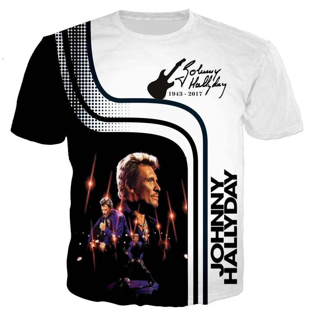 New Arrival Popular Johnny Hallyday 3D Printed T-shirt Men Women Fashion Casual Short Sleeve Harajuku Streetwear Oversized Tops | Мужская