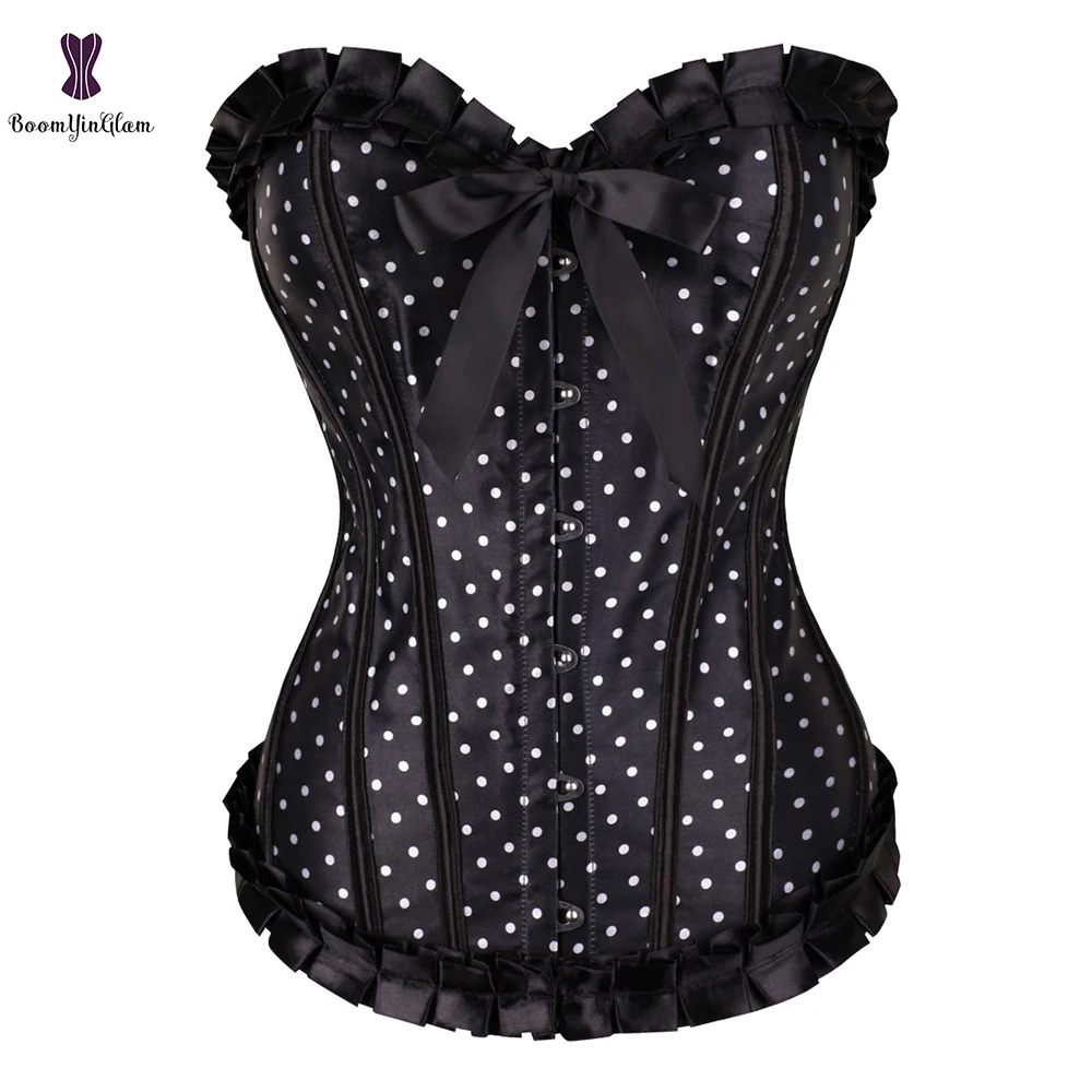 Женский корсет в горошек розовый красный черный синий фиолетовый плиссированные