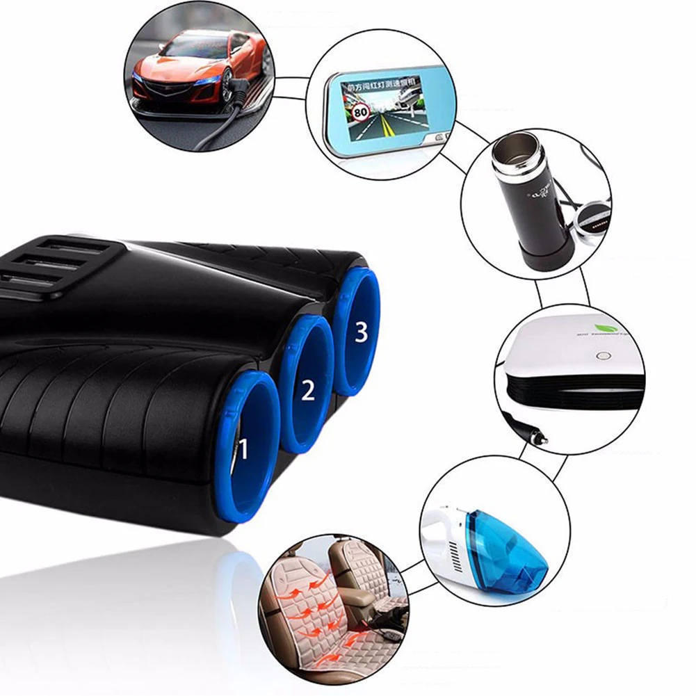 3 USB Port 3 Way 3.1A Blue Led Car Cigarettes Lighter Socket Splitter Hub Power Adapter 12V-24V For iPad Smartphone DVR GPS images - 6