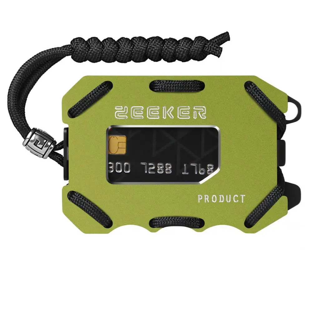 green Металлический кошелек с передним карманом, тонкий кошелек с блокировкой RFID для карт, мужской кошелек с зажимом для наличных, Паракорд для карт и наличных от Zeeker - Цвет: green