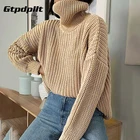 Gtpdpllt Мода 2020 хаки женский свитер водолазка с длинным рукавом Повседневный вязаный пуловер Свободный осенне-зимний джемпер оверсайз