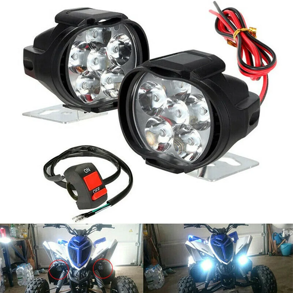 

2Pcs 6LED White Motorcycle Headlight Spot Light DRL Driving Fog Lamp WaterpA FJ Universal Car/Motorbike Light With On/Off Switch