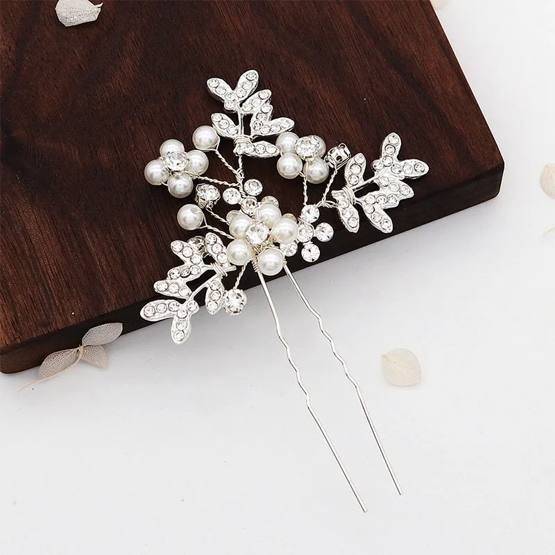 Стразы жемчужные заколки для волос женщин серебряного цвета свадебные