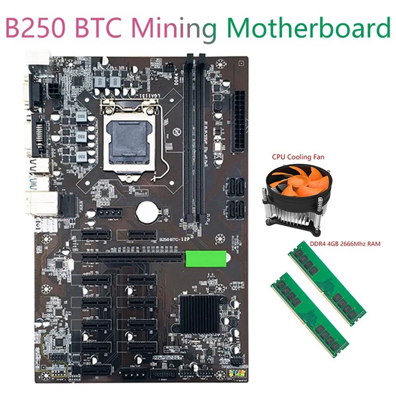 Материнская плата для майнинга B250 BTC с процессором G3930 + 2XDDR4 4 Гб 2666 МГц ОЗУ LGA 1151 SATA 3