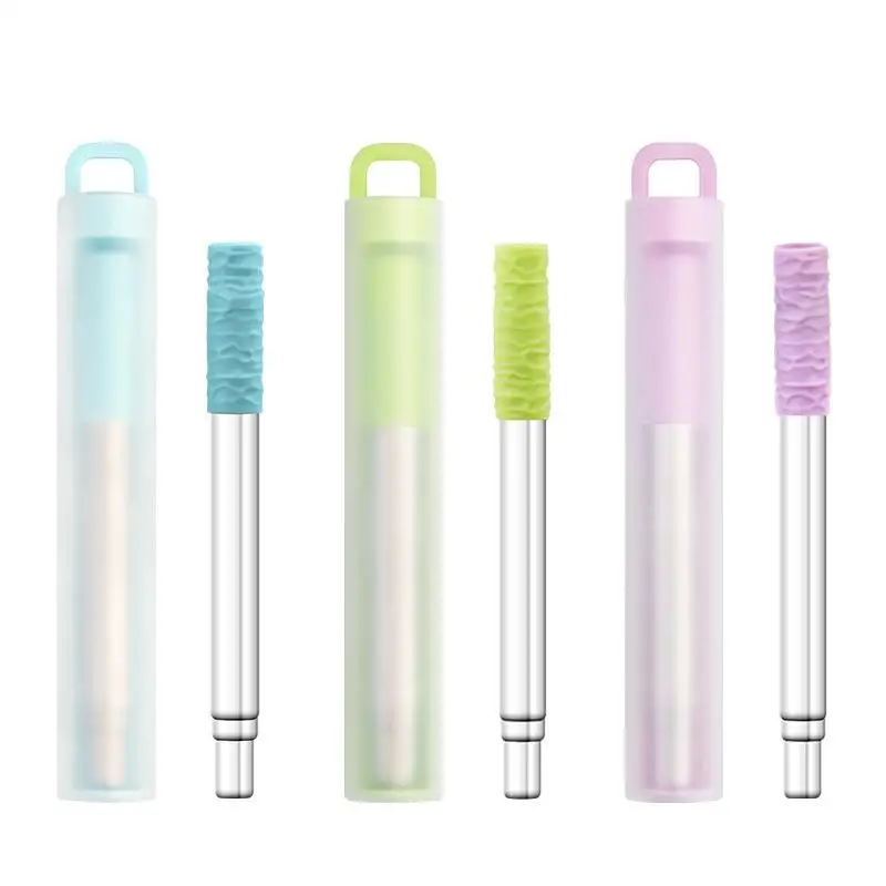 Портативный Нержавеющая сталь силиконовый телескопическая питьевой соломы