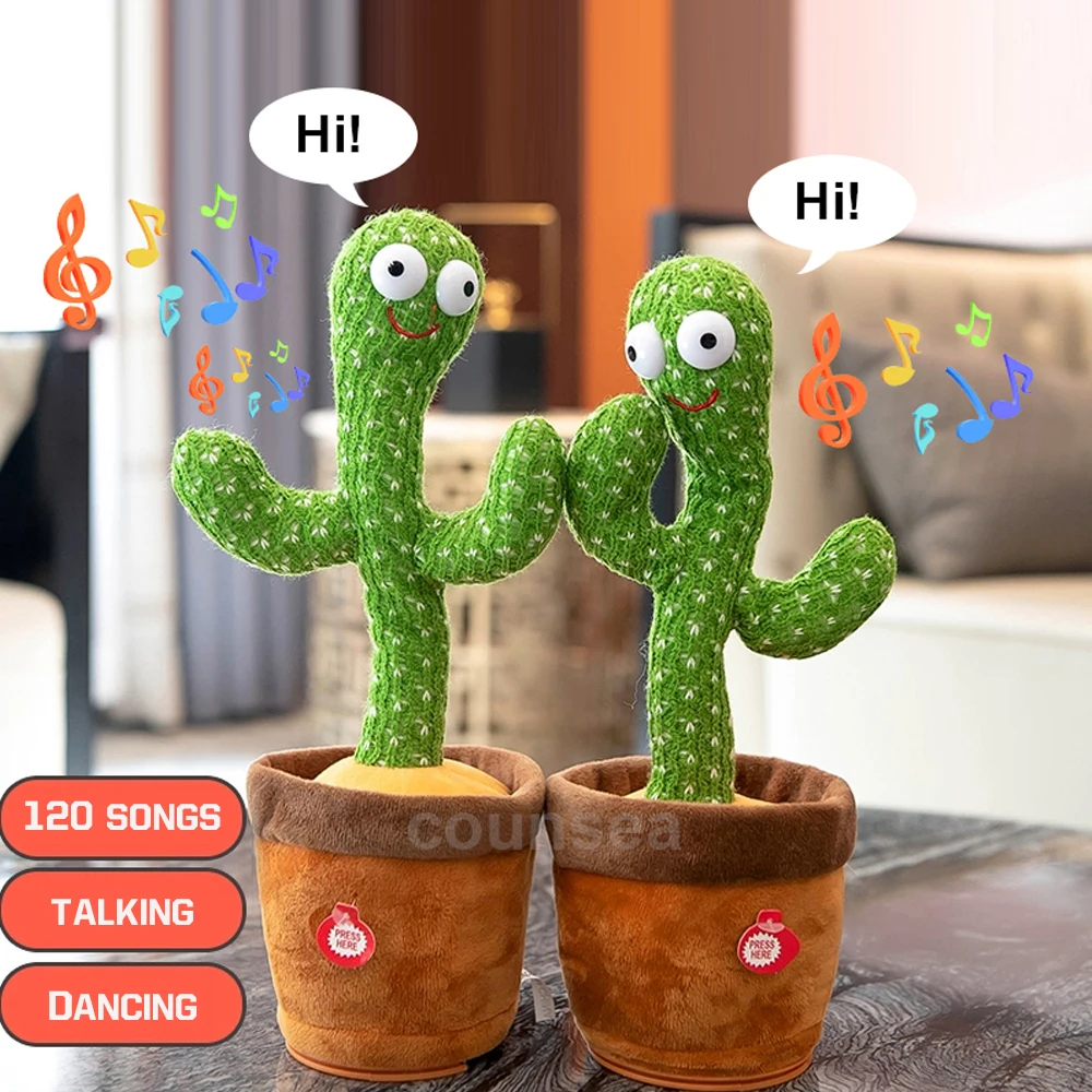 Juguete de peluche con USB para ni&ntilde;os y ni&ntilde;as, 120 canciones, baile, cactus, bailarina, altavoz, repetir, hablar, beb&eacute; relleno-4