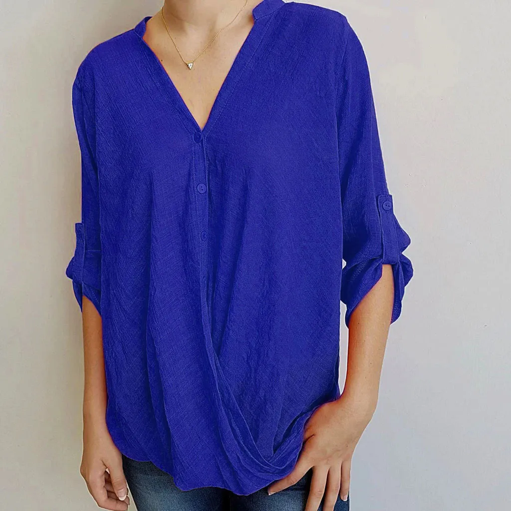 Женские топы женская летняя модная повседневная однотонная Свободная блузка с V