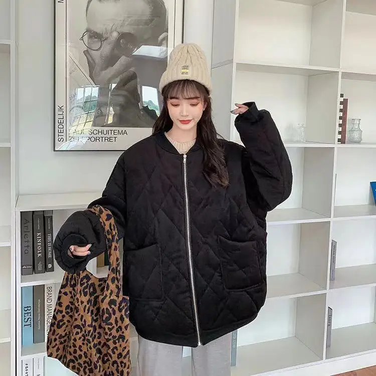 Plus Velvet Warm Cotton Jacket Autumn and Winter New Corduroy Loose Simple Korean Style Trendy Fashion All-match Cotton Jacket