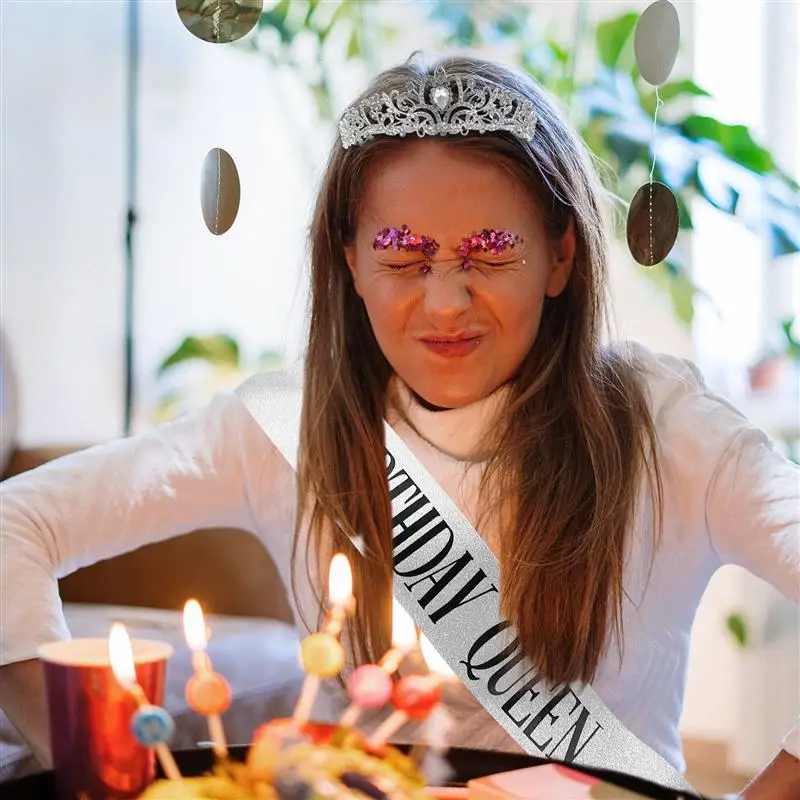 

Birthday Decorative Crown with Sash Party Rhinestone Tiara Kit Party Supplies