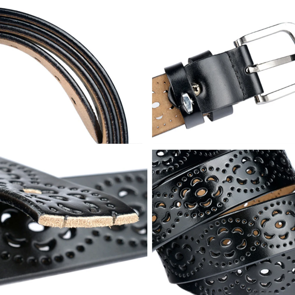 

Stylish Women Solid Color Faux Leather Hollow Moon Pin Buckle Waist Belt Strap