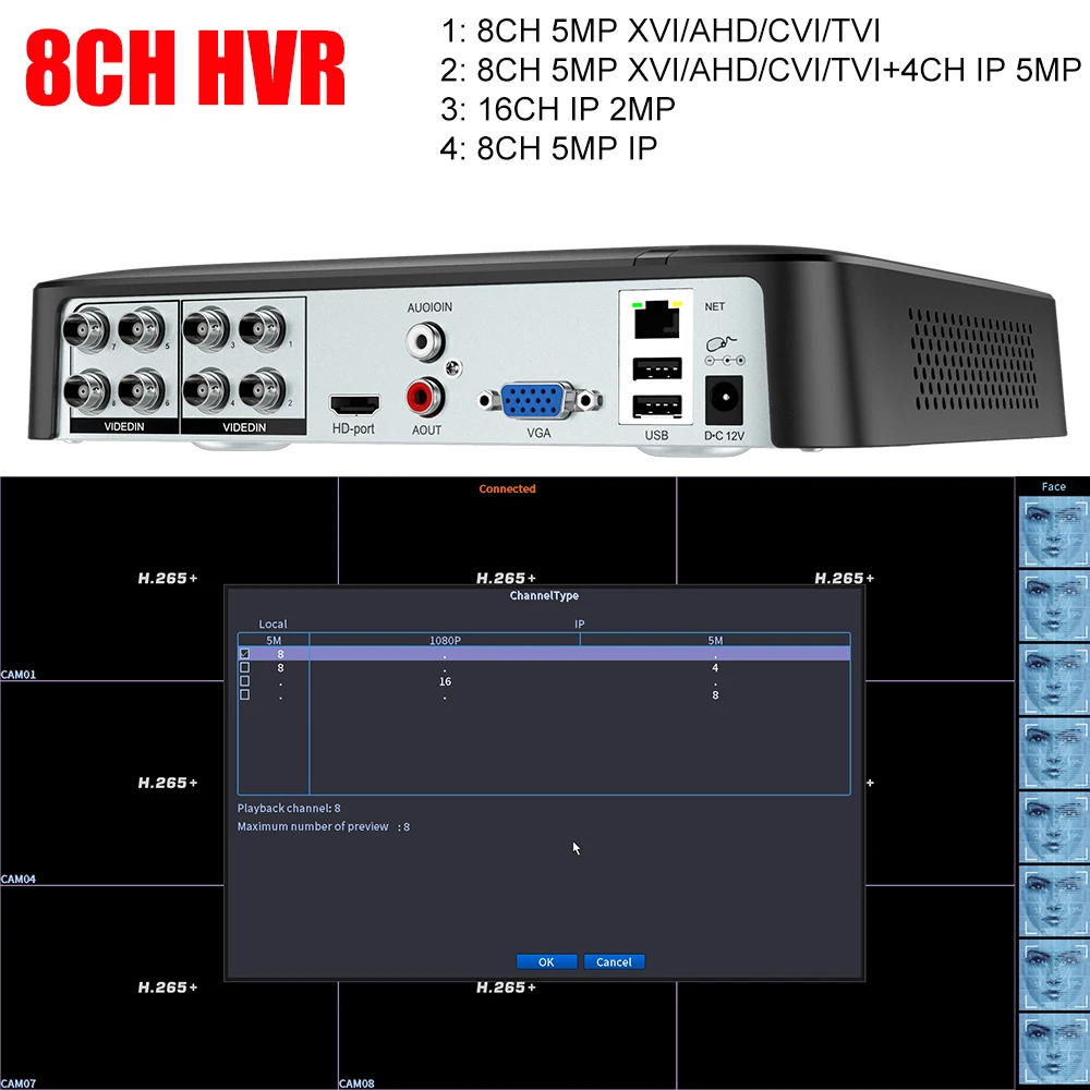 Камера видеорегистратор AHD 5 Мп с функцией распознавания лица 4 канала Nvr Xmeye |