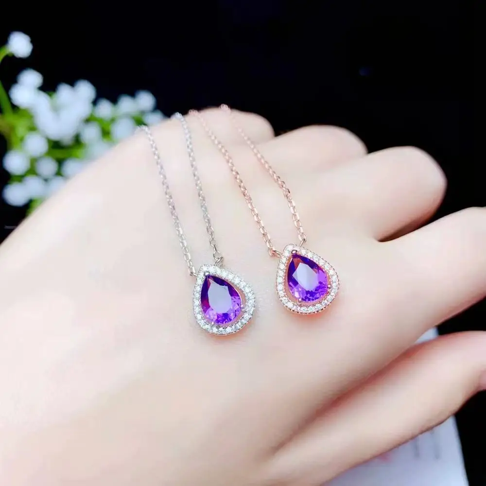 Бонусы: Подвеска из фиолетового аметиста в виде капли воды для женщин ожерелье