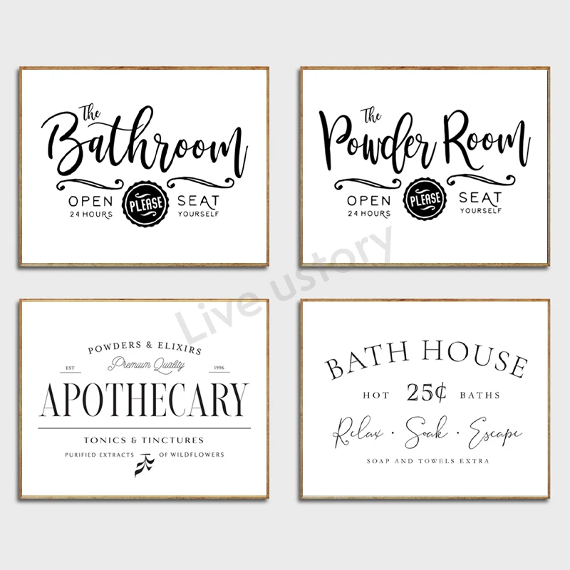 Bathroom Signs Print Vintage Decor Apothecary Quote Wall Art Canvas Painting Picture Rustic Sign Farmhouse Decoration |