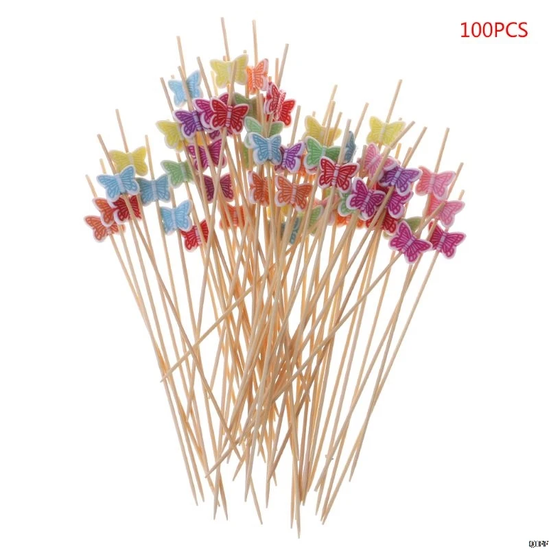 

100pcs 12cm Butterfly Food Picks Dessert Buffet Fruit Salad Fork Cake Muffin Party Vegetable Sticks Cocktail Toothpicks