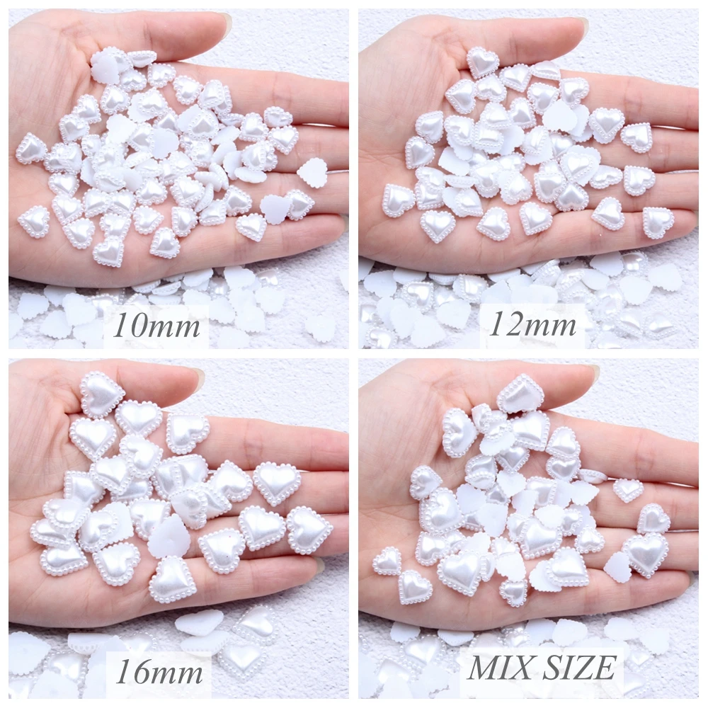 Half Pearls Imitation Flatback Heart Shape Resin Pearls White Ivory For Nail Art Cellphone Laptop DIY Jewelry Crafts Decoration