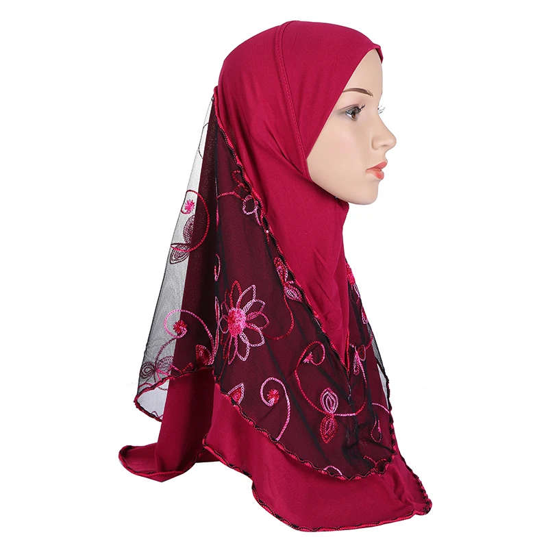 1 шт. мусульманский хиджаб Amira женский шарф-тюрбан с вышивкой из прозрачной