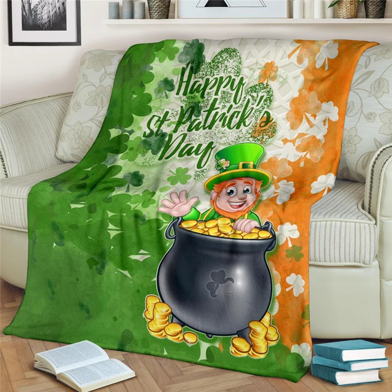 

Фланелевое Одеяло для девочек и мальчиков, покрывало с 3D-принтом в честь Дня Св. Патрика, для детей и взрослых, украшение для дома, модное пра...