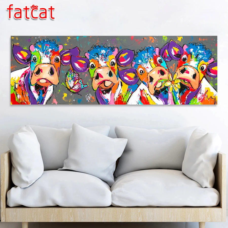 

FATCAT large 5D Diy Daimond Painting Abstract Color cow Full Square Round Rhinestone Embroidery Sale Animals Graffiti AE1161