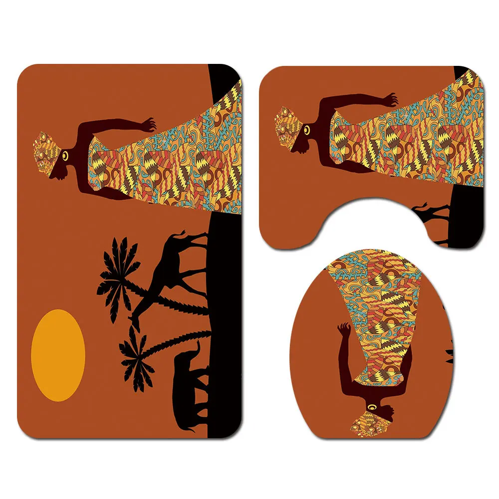 Солнце Африка Девушка слон Душ Шторы ковер Ванная комната в африканском стиле