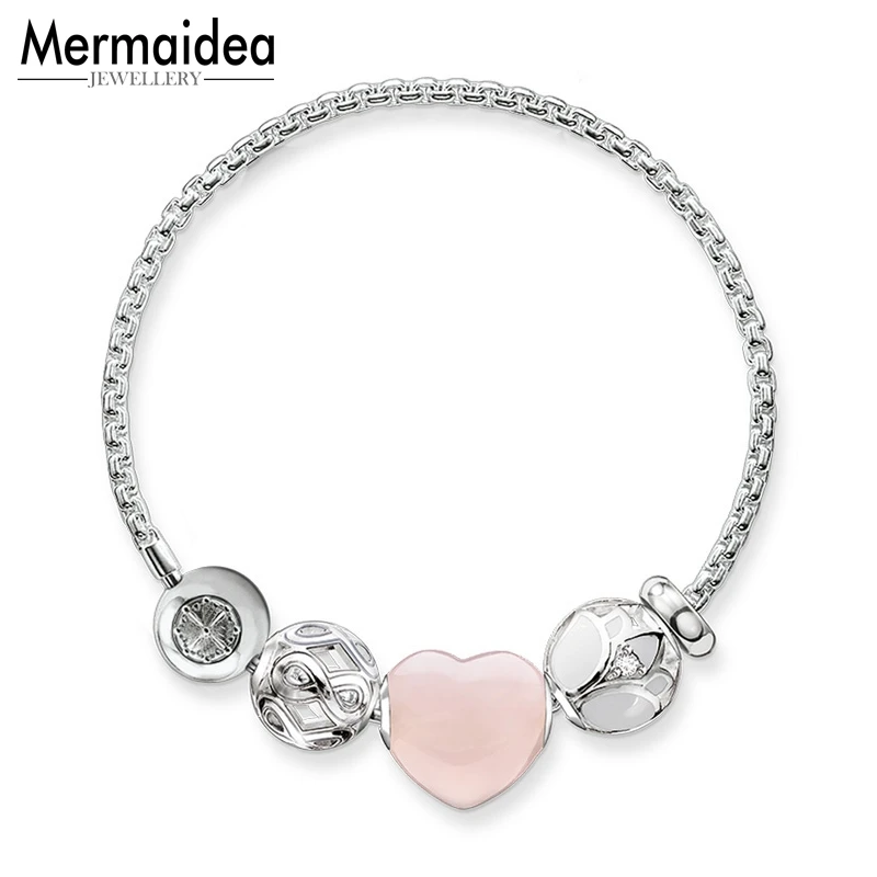 2020 новый браслет с бусинами розовое сердце лотоса Карма Посеребренная