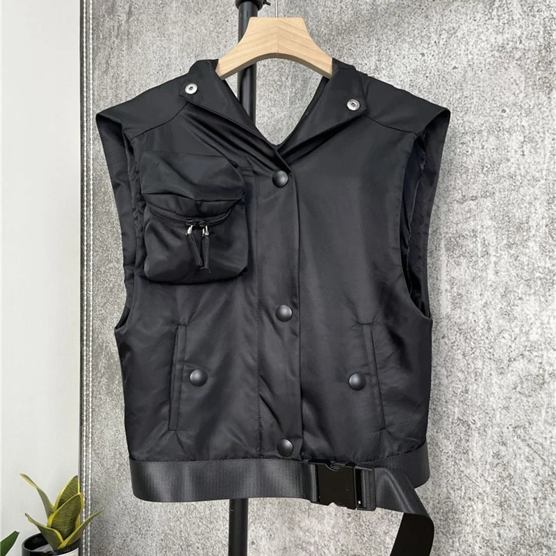 

Высококачественная женская модная одежда с большими карманами, нейлоновый жилет с капюшоном, женские повседневные жилеты без рукавов