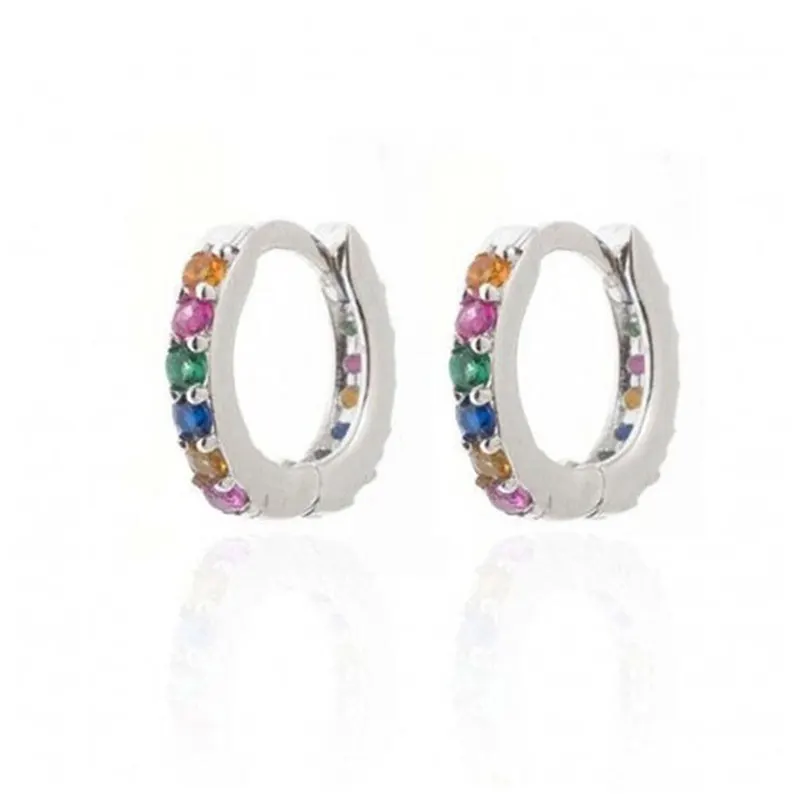 

Creative Simple Earrings Ear Puncture Rainbow Color Zircon Cartilage Ear Buckle Charming Ear Ring Fashion Ladies Ear Studs
