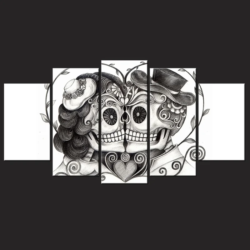 5 шт. Холст Картина череп Любовь Пара принт &quotпоцелуй&quot Домашний декор плакат