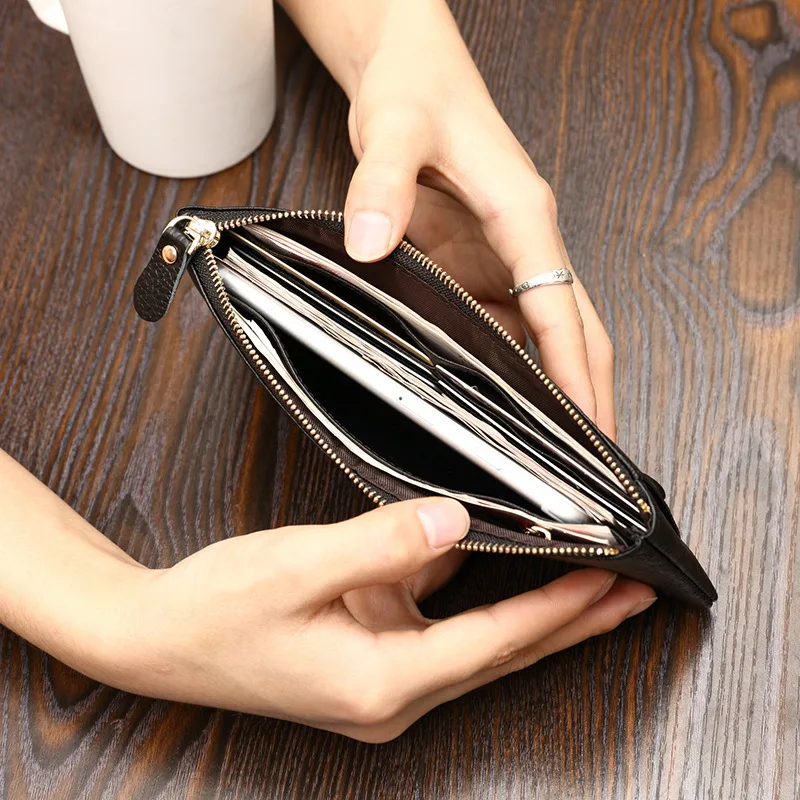 Женский Длинный кошелек из кожи с молнией ультратонкая сумка для телефона мягкий